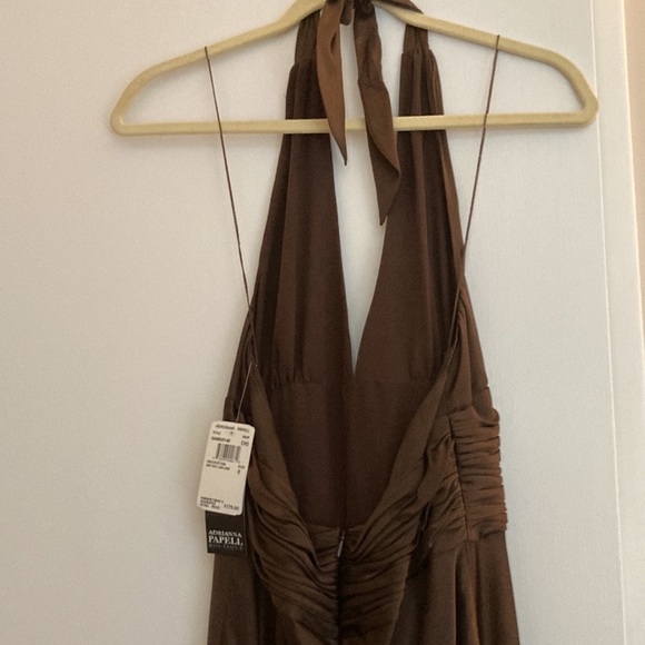 Brown silk Adrianna Papell formal halter dress - Picture 4 of 6